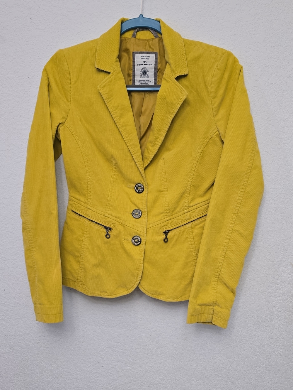 Tom Taylor Women’s Yellow Corduroy Blazer with Zip Pockets